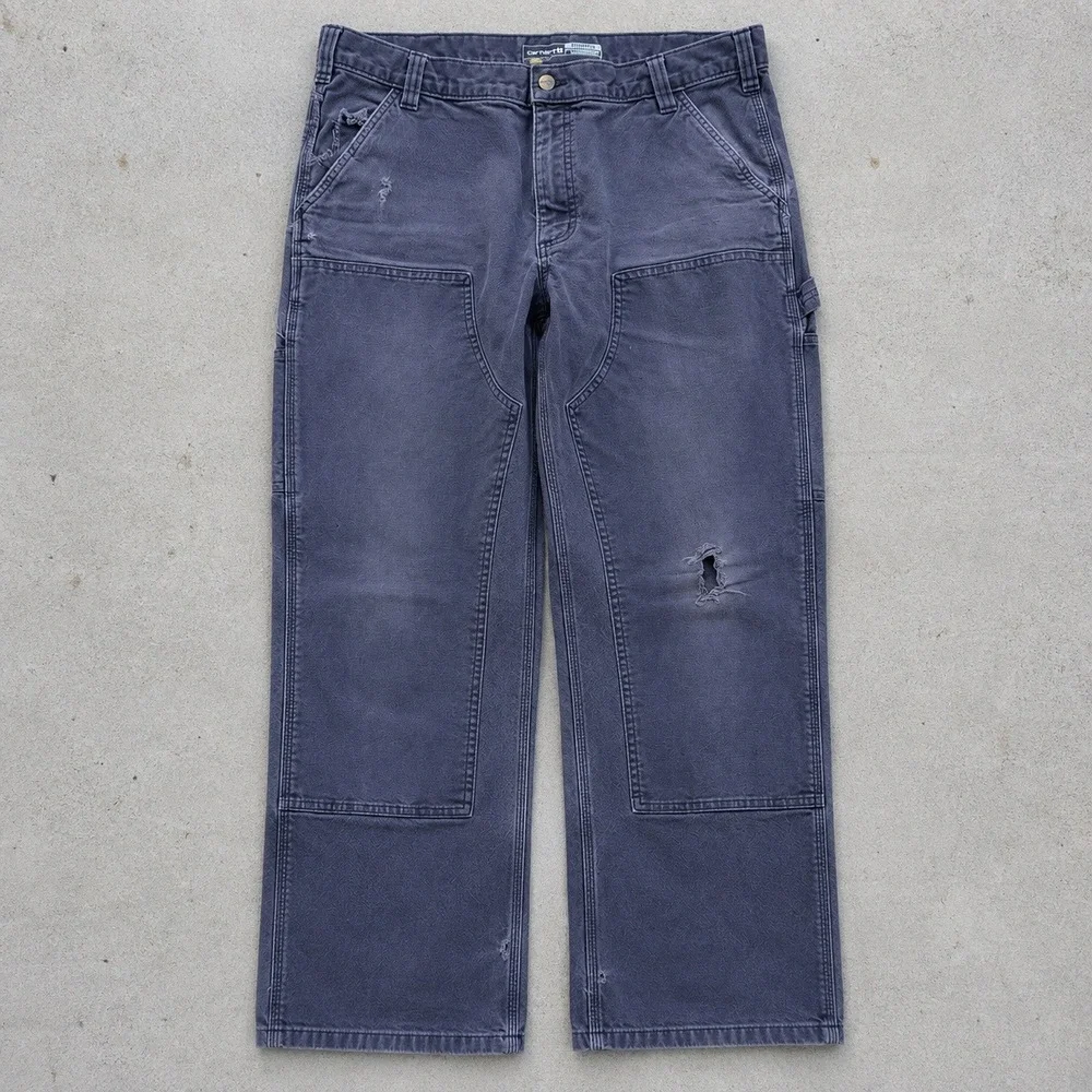Carhartt Baggy Double Knee Carpenter Pants Mens 36x30 Faded Gray Distressed